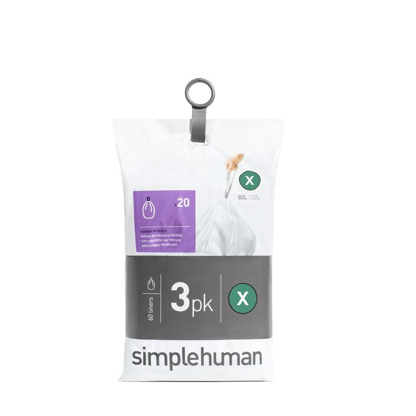 simplehuman CW0272 code X custom fit liners 3 x refill packs (60 liners)